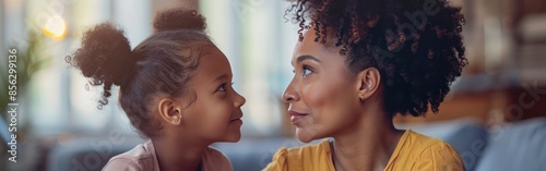 Indoor Conversation: African American Mother and Daughter in Side View