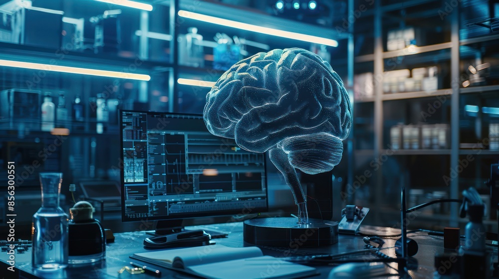 Neural AI Brain in Futuristic Lab for Machine Learning and Tech ...