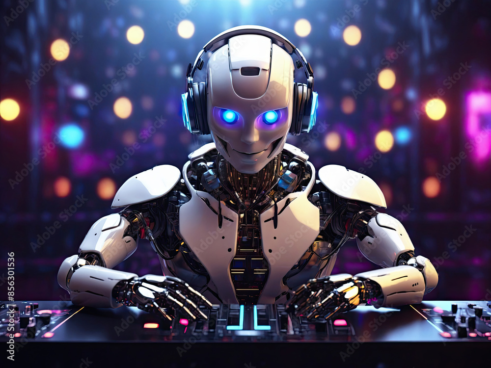 AI training, image created by artificial intelligence using neural networks, robot composes electonic music, DJ console AI training, image created by artificial intelligence using neural networks, robot composes electonic music, DJ console