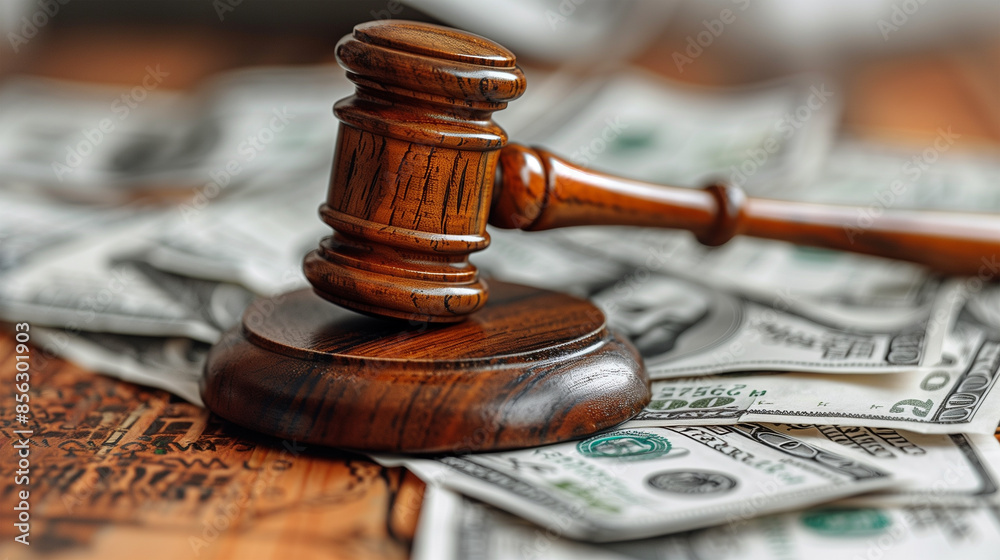 Court Gavel With Money, concept penalty bankruptcy Court Gavel With Money, concept penalty bankruptcy