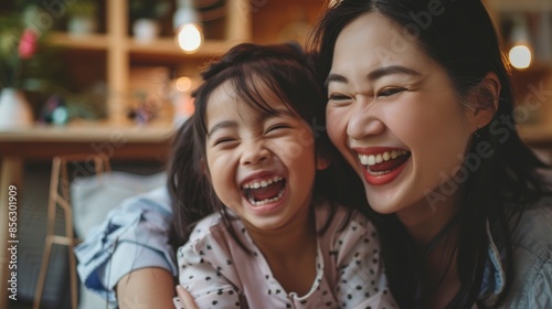 Playful Young Asian Family Having Fun At Home, Mother And Daughter Laughing © VizGen