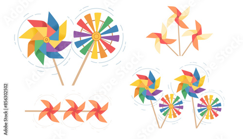 Set of Colorful pinwheel toy vector illustration isolated on white background