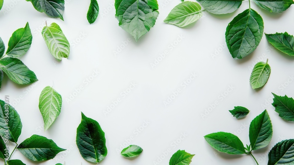 Layout of green leaves with empty white space