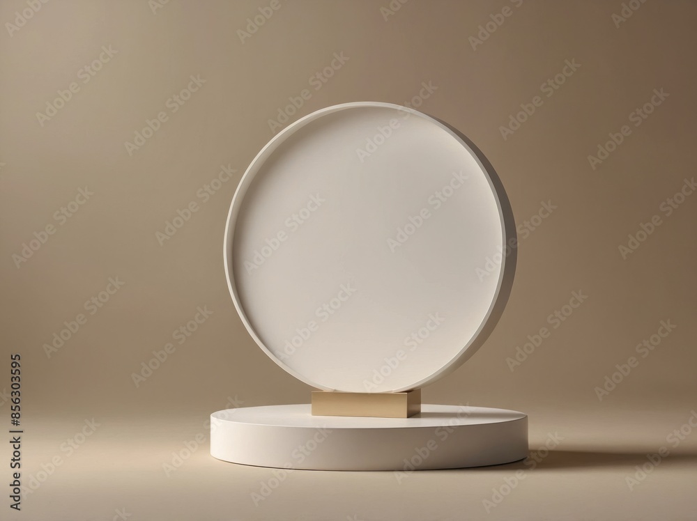 Digital mockup of a minimalist product display, featuring a sleek white round pedestal on a soft beige background, perfect for showcasing luxury items. Digital mockup of a minimalist product display, featuring a sleek white round pedestal on a soft beige background, perfect for showcasing luxury items.