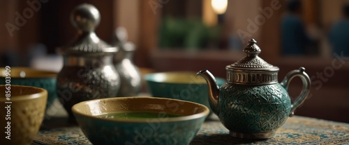 Traditional Moroccan mint tea in Marrakech, Morocco.