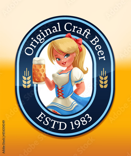 Beer label with blonde girl mascot