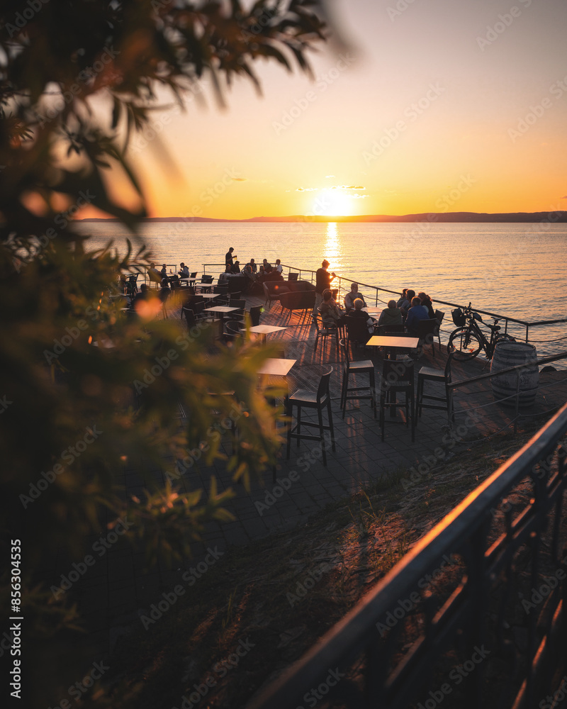 Amazing sunset at the port over lake Balaton, Hungary in summer