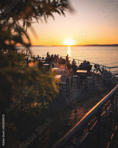 Obraz na płótnie Amazing sunset at the port over lake Balaton, Hungary in summer w salonie