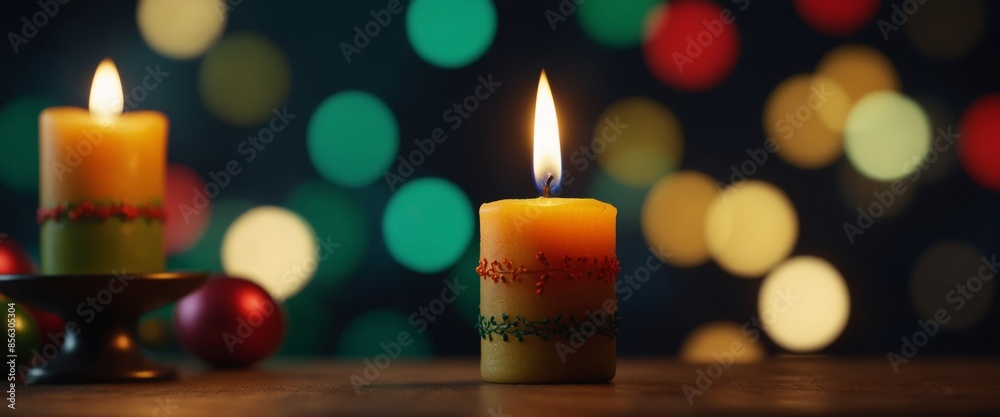 Kwanzaa holiday concept with a candle on blurred background. Kwanzaa holiday concept with a candle on blurred background.