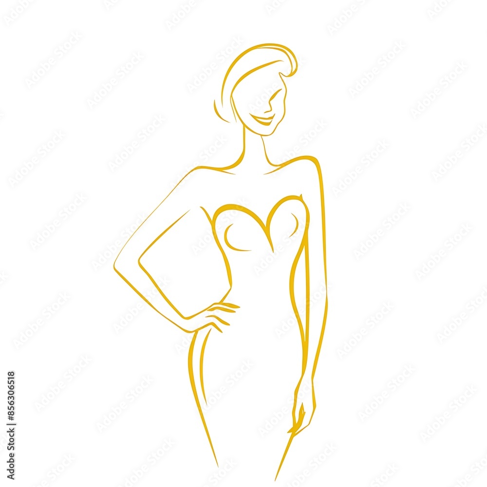 Fototapeta premium Yellow Minimalist Line Art Women Illustration