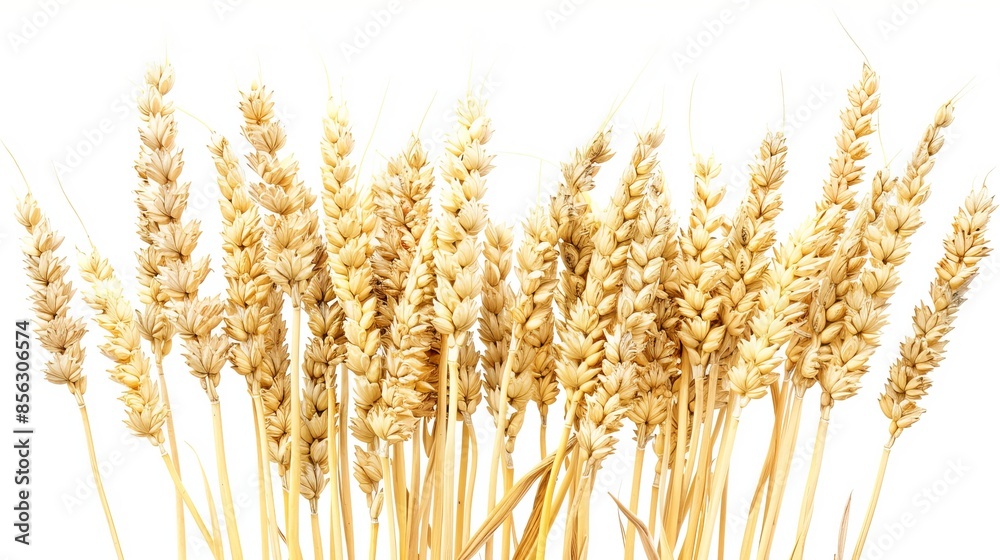 Wheat stalks with full heads isolated on a white background. This design element can be used for packaging and can be easily cropped thanks to its clipping path. Wheat stalks with full heads isolated on a white background. This design element can be used for packaging and can be easily cropped thanks to its clipping path.