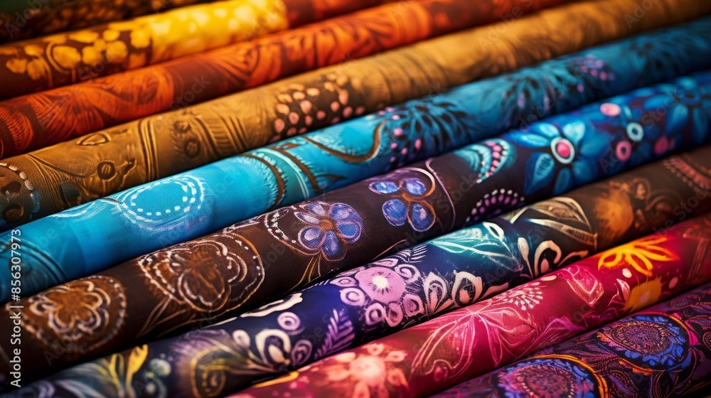 Colorful batik fabric with detailed designs Colorful batik fabric with detailed designs