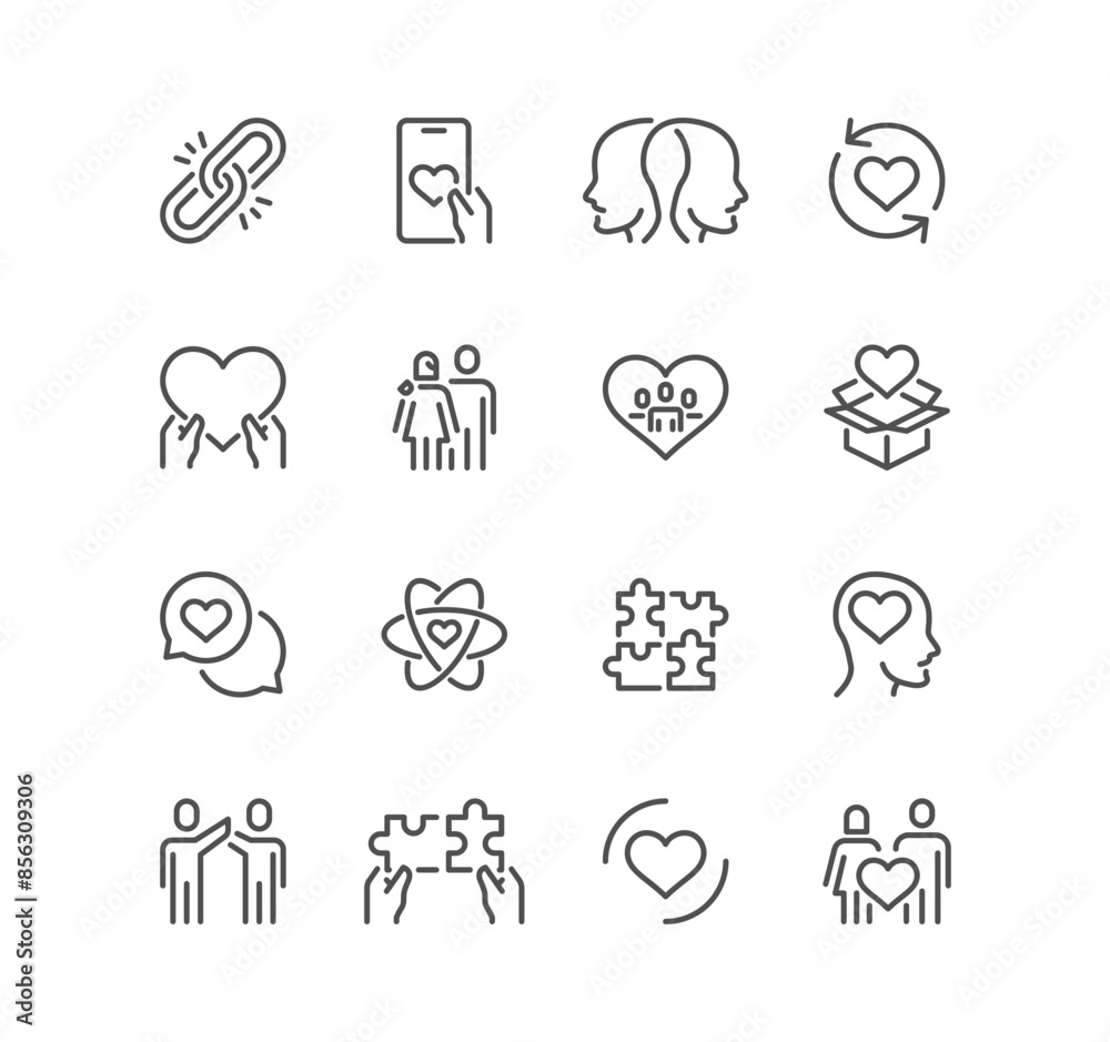 Set of friendship and charity related icons, relationship, sympathy, donation, community, support, trust and linear variety vectors.
Set of friendship and charity related icons, relationship, sympathy, donation, community, support, trust and linear variety vectors.