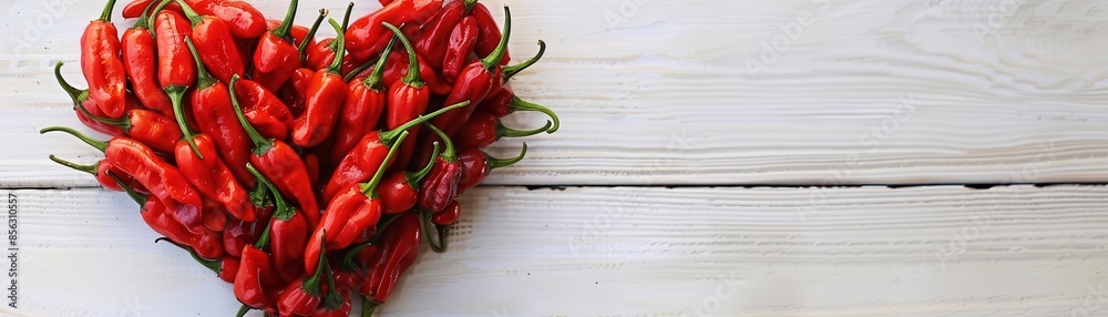 Heart shape made from red chili peppers, chili, love and spice Heart shape made from red chili peppers, chili, love and spice