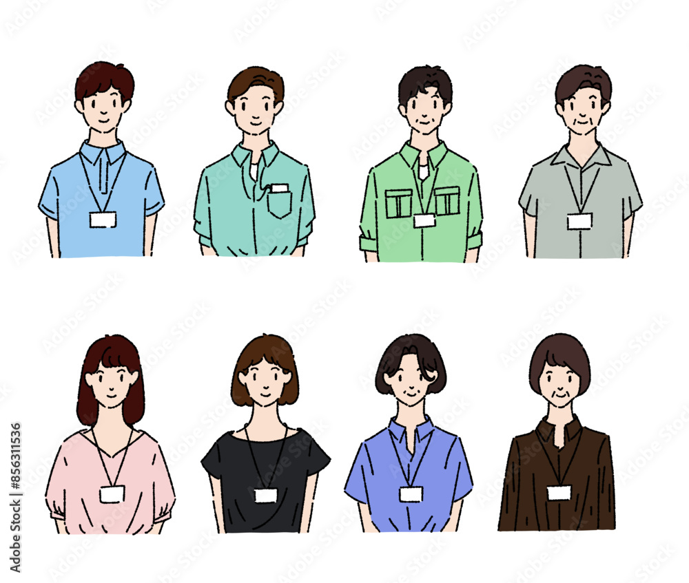 年代別のビジネス男女セット　春夏　上半身