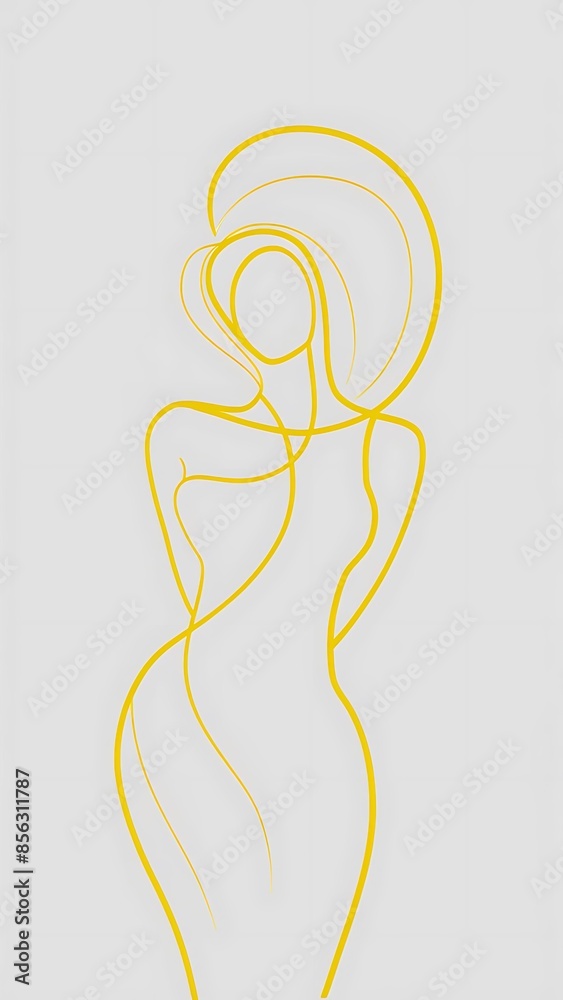 Yellow Minimalist Line Art Women Illustration