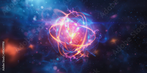 Atomic energy power blast from two atoms colliding in space photo