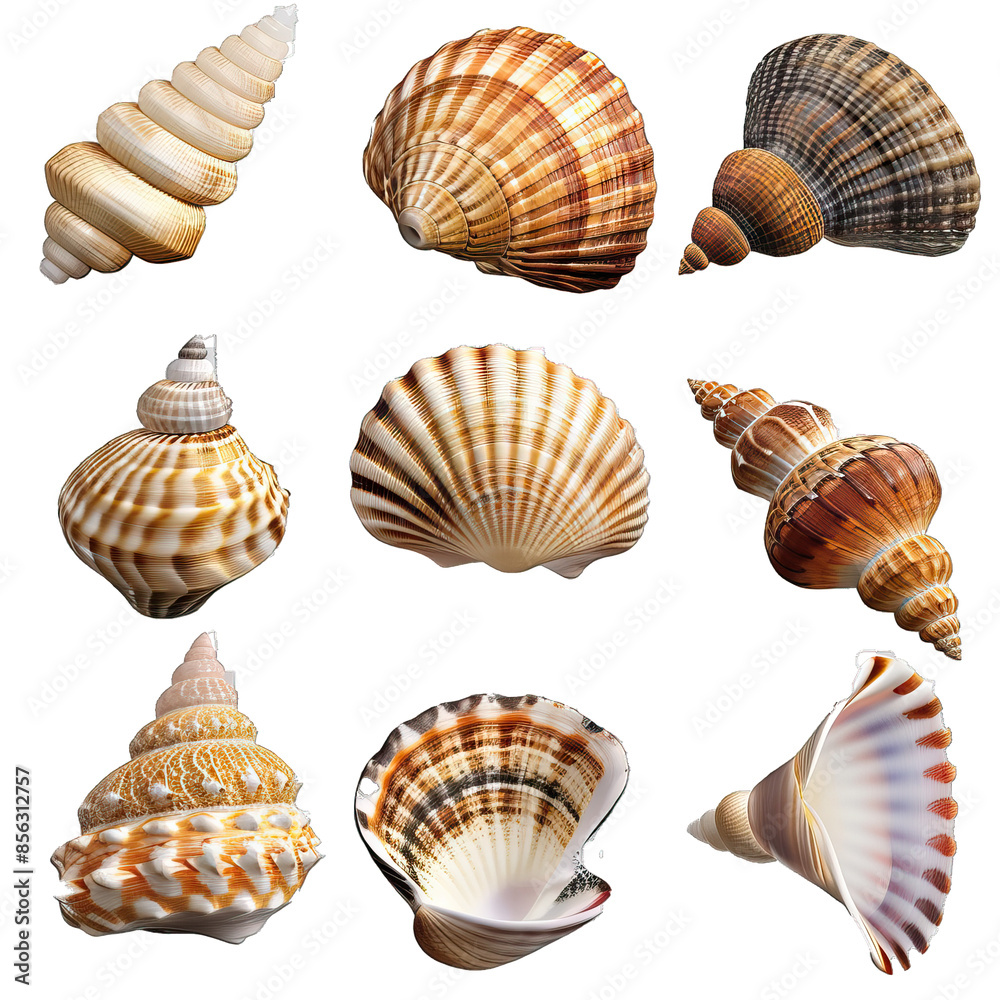 Sea shell collection, for representing the diversity of ocean habitats, Isolated on transparent background PNG Sea shell collection, for representing the diversity of ocean habitats, Isolated on transparent background PNG