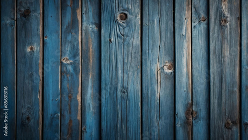 Rustic blue wooden planks create a charming background. Textured wood, perfect for designs.