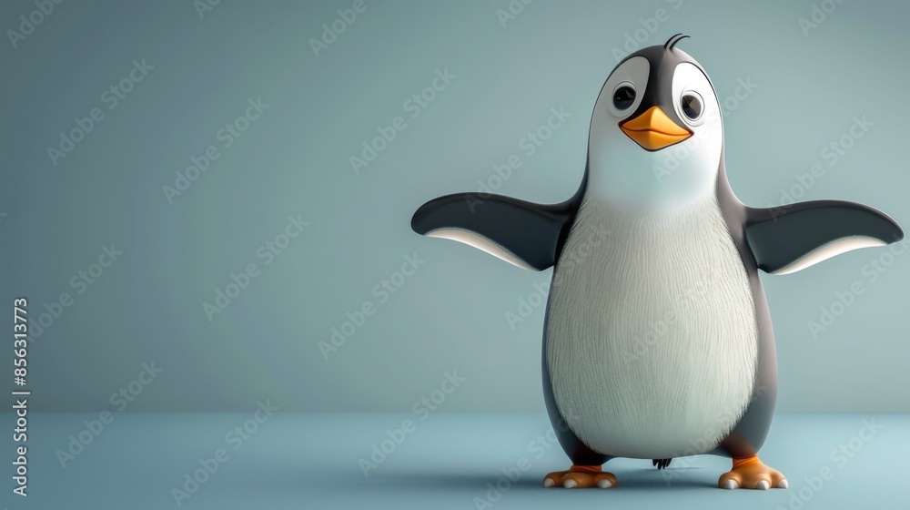 Obraz premium cute penguin illustration, adorable penguin illustration cute for greeting cards with a simple backdrop, exuding charm and playfulness in its design