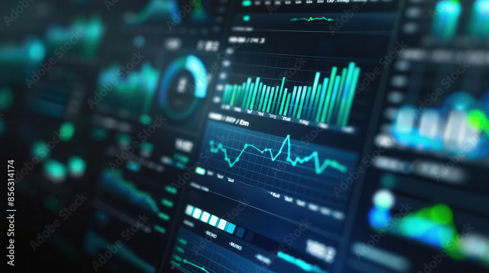 Analytics Digital marketing analytics screen, blue and green data visualizations Analytics Digital marketing analytics screen, blue and green data visualizations