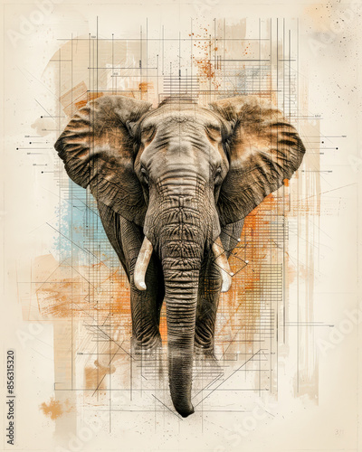 Neo-Surrealist Abstract Art: Intricately Designed Elephant Portrait with Vibrant Color Accents, Combining Natural Grace with Modern Artistic Expression for a Unique Visual Experience Wallpaper Digital