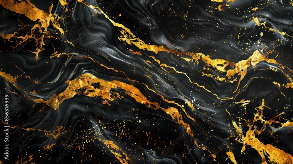 Black marble texture with golden abstract design background