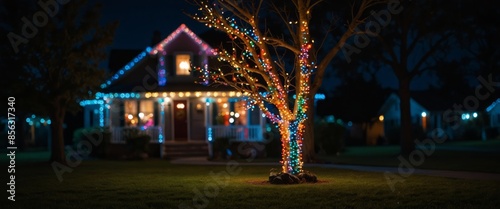 colorful holiday lights display in suburb. photo