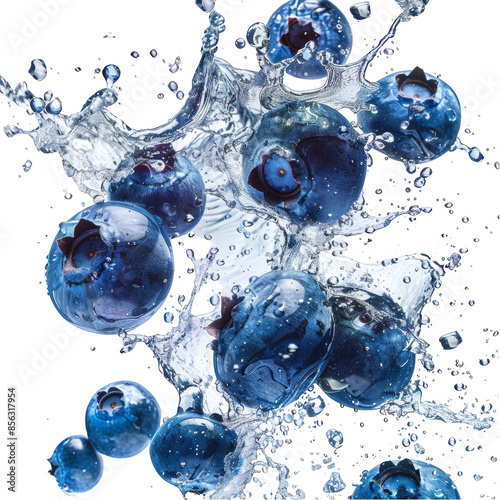 Wallpaper Mural Blueberries Splashing in Clear Water Isolated on Transparent Background. Perfect for refreshing food concepts, healthy eating promotions, and beverage advertising. Torontodigital.ca