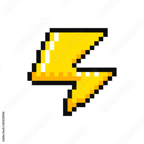 Lightning, pixel item for game interface. Energy magic game element. Lightning 8 bit resource.