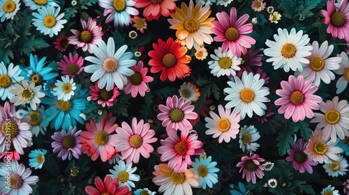 Colorful daisies chamomiles Flower patterned wallpaper