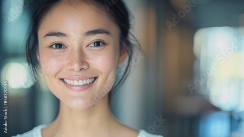 A Portrait Of A Young, Healthy Asian Woman With A Radiant Smile And Clear Skin