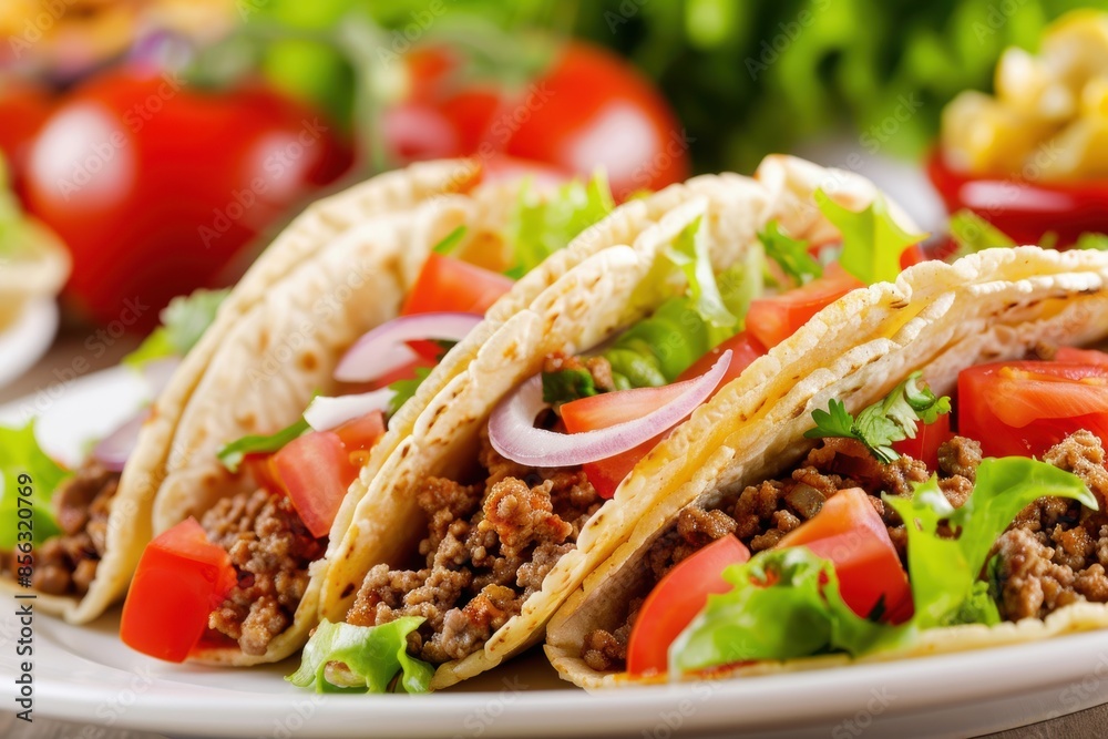 Authentic Mexican Tacos with Beef and Fresh Vegetables. Generative AI. Authentic Mexican Tacos with Beef and Fresh Vegetables. Generative AI.
