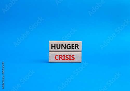 Hunger Crisis symbol. Wooden blocks with words Hunger Crisis. Beautiful blue background. Business and Hunger Crisis concept. Copy space.