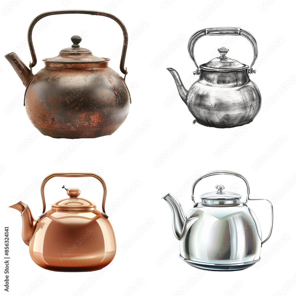 set of teapots isolated