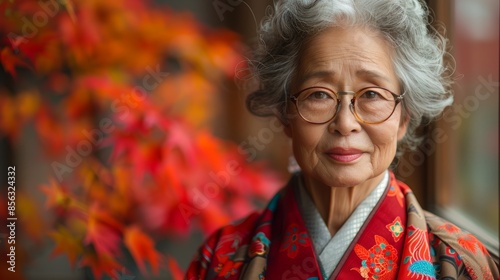 Mature Japanese Woman Examining Nasolabial Folds Generative AI photo