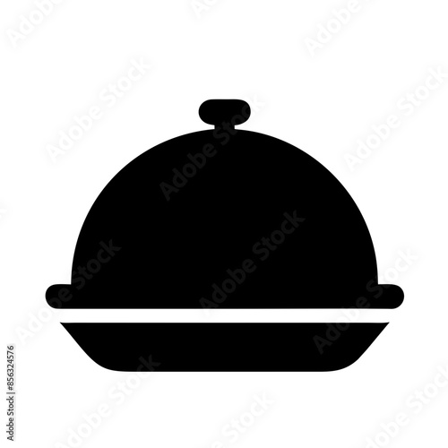 Black vector illustration of a plate with a lid on top, on a transparent background. Suitable for food packaging designs, restaurant menus, and culinary graphics