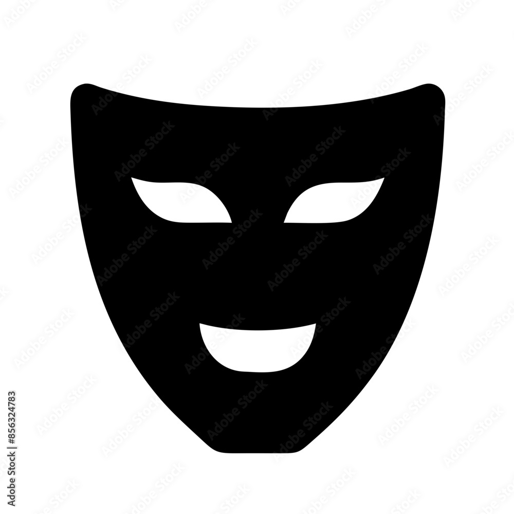 Black vector illustration of a black mask with a smiling face on a transparent background. Ideal for theatrical themes, masquerade graphics, and creative art projects Black vector illustration of a black mask with a smiling face on a transparent background. Ideal for theatrical themes, masquerade graphics, and creative art projects