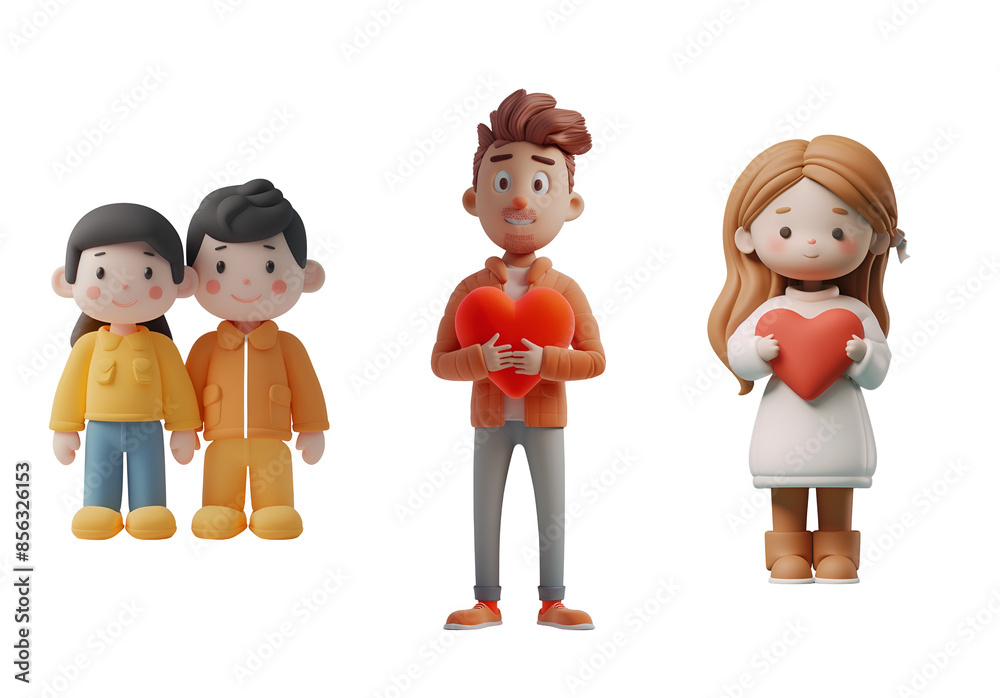 Charming Couple Art: Man and Woman Holding Red Heart, Love Character 3D Render, Isolated on Transparent Background, PNG Charming Couple Art: Man and Woman Holding Red Heart, Love Character 3D Render, Isolated on Transparent Background, PNG