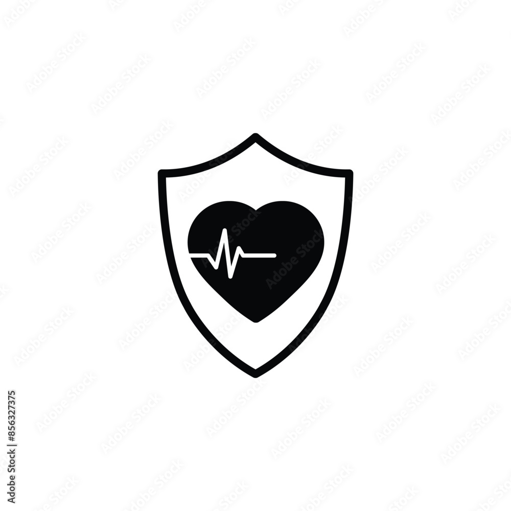 heart care icon vector shield with heart beat protect icon clinic logo heart care icon vector shield with heart beat protect icon clinic logo