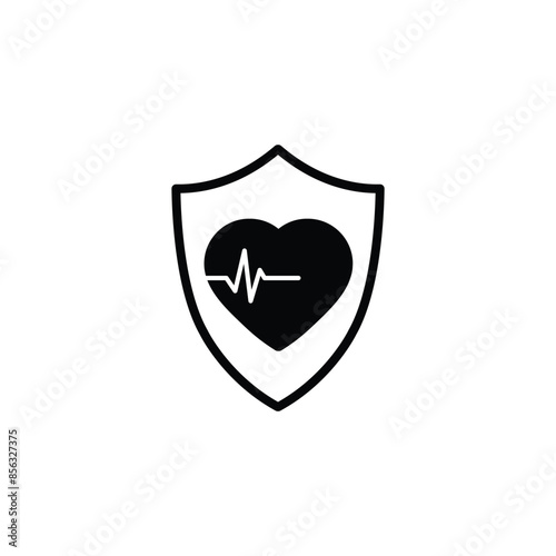 heart care icon vector shield with heart beat protect icon clinic logo