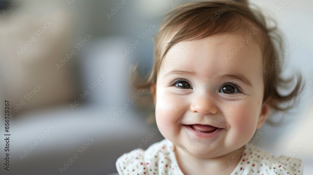 A Cute Little Baby Girl Smiles Sweetly, Her Face Full Of Innocence A Cute Little Baby Girl Smiles Sweetly, Her Face Full Of Innocence