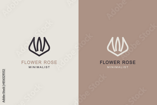 Minimal rose flower icon nature aesthetic logo design. 