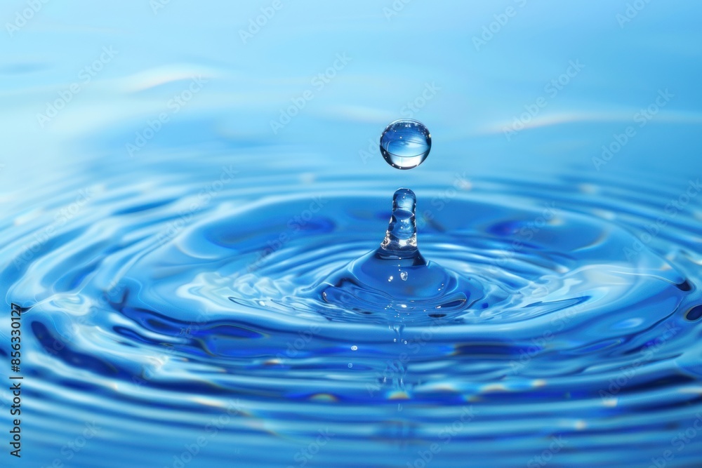 a drop of water falls with a splash blue water. ai generative a drop of water falls with a splash blue water. ai generative