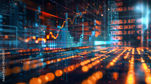 Futuristic Digital Analytics Dashboard with Glowing Charts and Graphs in Corporate Settings