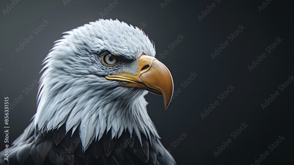 Profile of an American bald eagle with a dark, dramatic backdrop. Profile of an American bald eagle with a dark, dramatic backdrop.