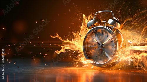 burning alarm clock on a dark background