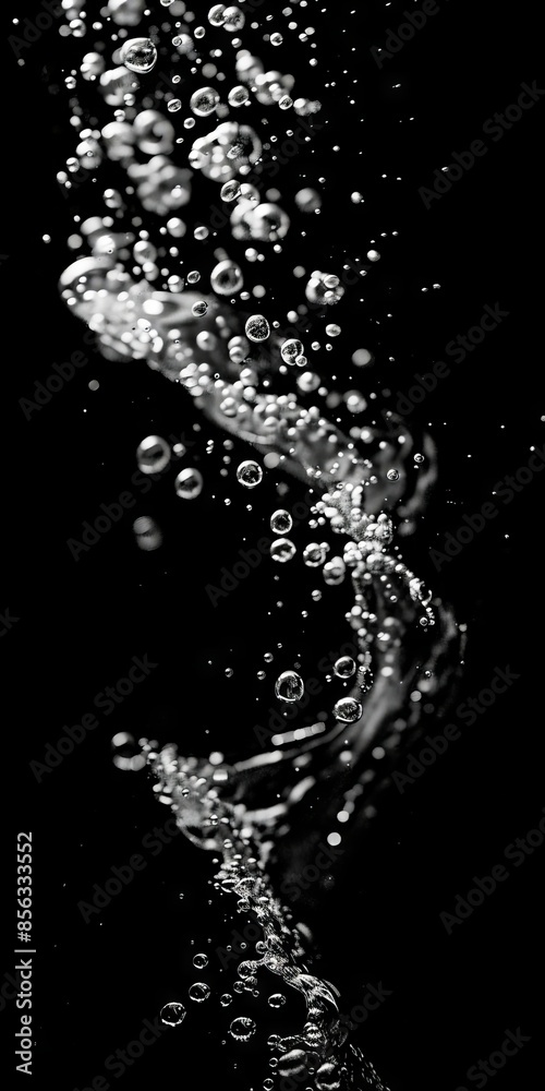 A black and white image of water bubbles. A black and white image of water bubbles.