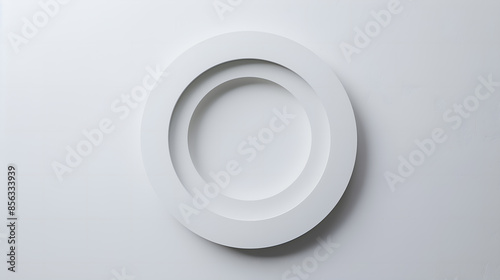 white round frame on a white wall, podium on a flat surface, empty surface, blank for text or product
