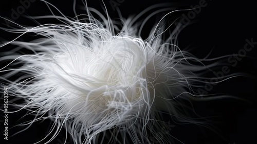 A white feather on a black background. photo